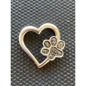 JWBR 925 Sterling Silver Heart & Paw Pendant Black Diamonds Vintage